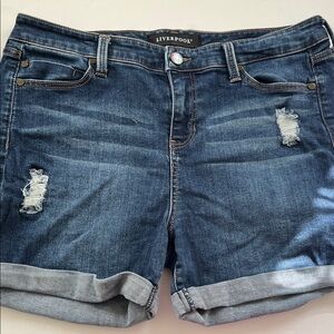 Liverpool Women’s Navy Distressed Roll-Cuff Denim Shorts
